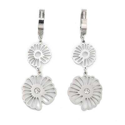 Left and Right Hollow Flower 304 Stainless Steel Dangle Earrings