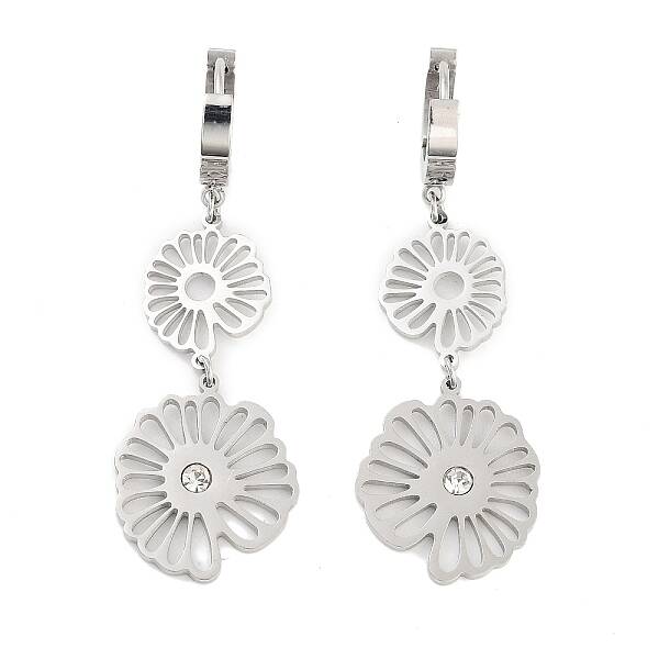 Left and Right Hollow Flower 304 Stainless Steel Dangle Earrings