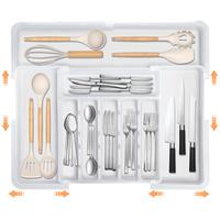 【SUHOPE】【Deal】 Organizer Expandable Kitchen Utensil Drawer Organizer with 9 Compartment Large Cutlery Organizer Tray ...