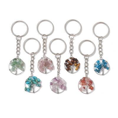 Natural Gemstone Tree of Life Keychains
