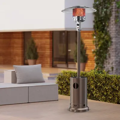 48,000 BTU Propane Patio Heater with Tabletop, Double-Layer Stainless Steel Burner and Safety Protection System, with Wheels ...