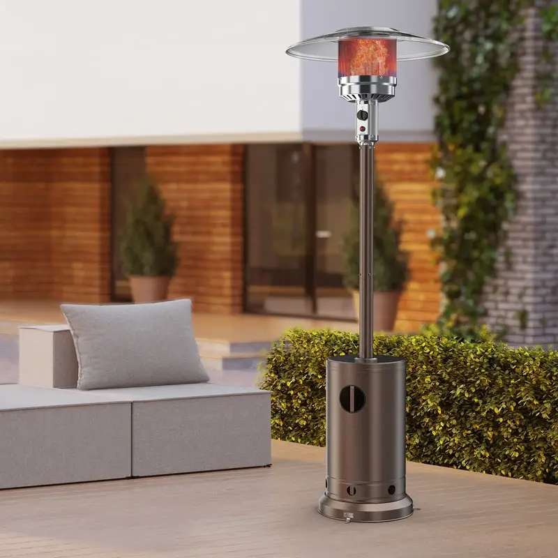 48,000 BTU Propane Patio Heater with Tabletop, Double-Layer Stainless Steel Burner and Safety Protection System, with Wheels ...