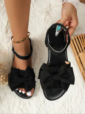 Women's Cute Bowknot Design Flat Sandals, Casual Versatile Flat Sandals for Summer Beach Vacation, Fashionable All-match Sand...