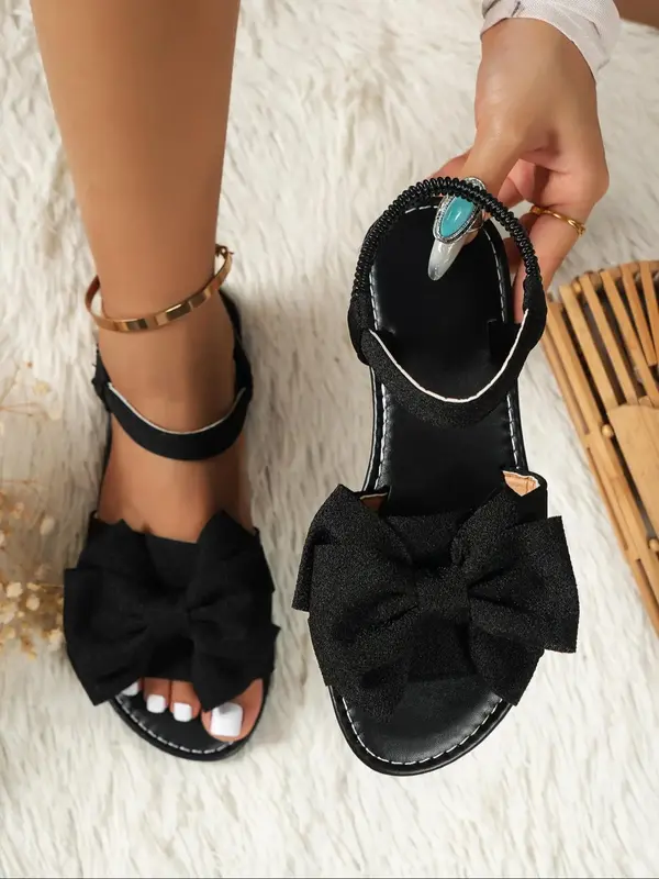 Women's Cute Bowknot Design Flat Sandals, Casual Versatile Flat Sandals for Summer Beach Vacation, Fashionable All-match Sand...