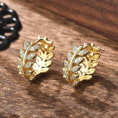 Clear Cubic Zirconia Leaf Hoop Earrings