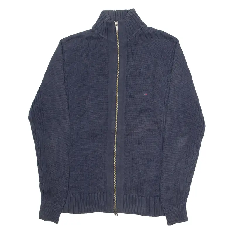 TOMMY HILFIGER Mens Jumper Blue High Neck Tight Knit S