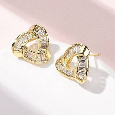 Triangle Brass Micro Pave Clear Cubic Zirconia Stud Earrings