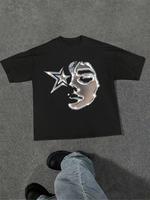 Men's Figure & Star Print Drop Shoulder Graphic Tee, Casual Regular Fit Street Fashion Short Sleeve Round Neck T-shirt for...