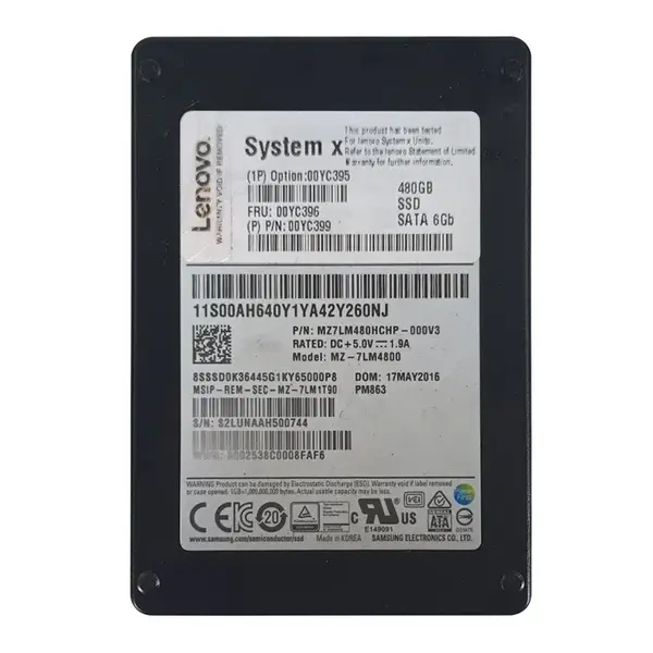 00YC396 Lenovo 480GB Multi-Level Cell SATA 6Gb/s Hot-Swappable 2.5-Inch Solid State Drive