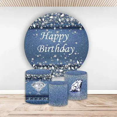 Aperturee Glitter Diamond Blue Round Birthday Backdrop Kit | Round Backdrop Fabric Cover | Custom Round Backdrop | Circle Bac...