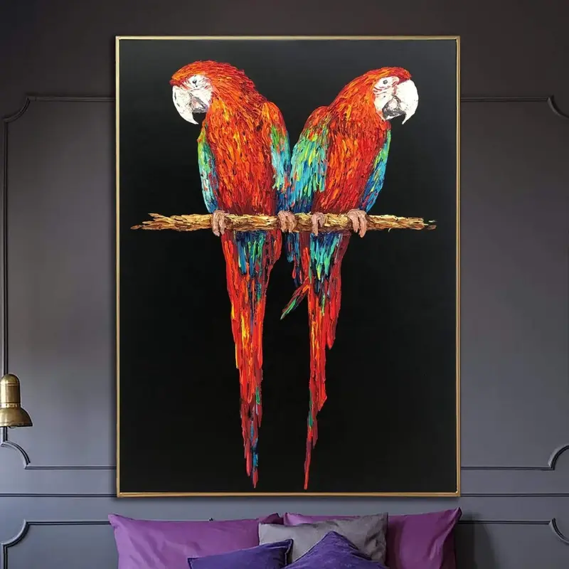 Large Abstract Parrot Painting On Canvas Colorful Impasto Painting Textured Animal Art Modern Wall Art Handmade Art | PARROTS
