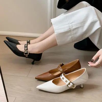 CHIKO Yamilet Pointy Toe Kitten Heels Mary Jane Shoes