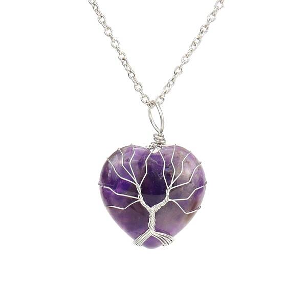 Natural Amethyst Heart Pendant Necklaces