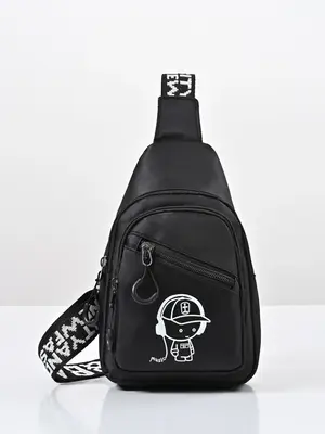 Men's Cartoon Graphic Print Zipper Bum Bag, Casual Pu Leather Belt Bag for Daily Outdoor, 2025 New Fanny Pack for Sports, Rid...