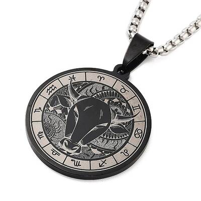 Retro Mandala 201 Stainless Steel Box Chain Constellation Pendant Necklaces for Women Men