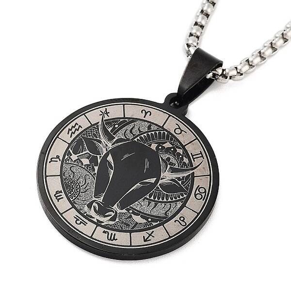 Retro Mandala 201 Stainless Steel Box Chain Constellation Pendant Necklaces for Women Men