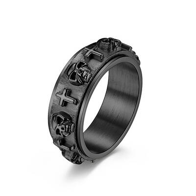 Stainless Steel Skull & Cross Rotatable Finger Ring