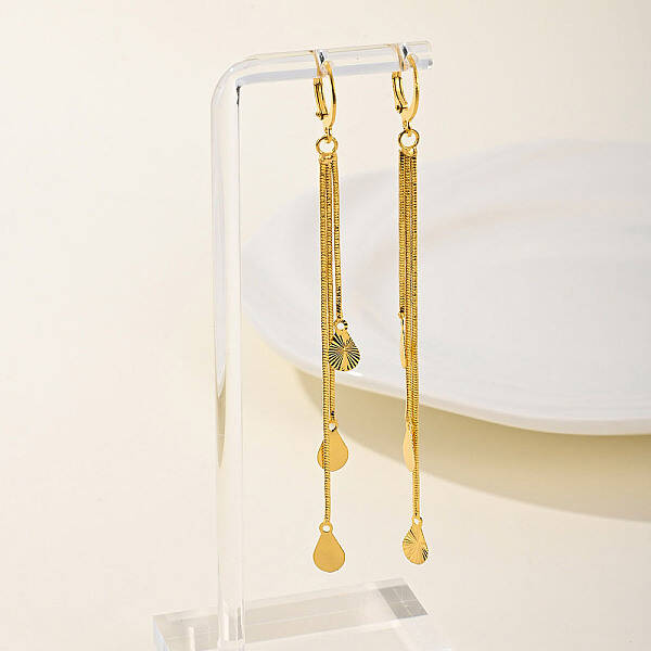 Fashionable Geometric Brass Earrings with Tassel Studs