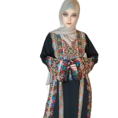Palestinian Embroidery Thobe Dress Heritage Custom Dress Abaya with Colorful Traditional Patterns for Women