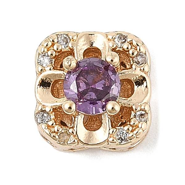Brass Micro Pave Cubic Zirconia Beads
