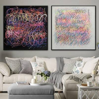 Jackson Pollock Style Painting Colorful Original Set Of 2 Paintings On Canvas Texture Abstract Fine Art Wall Art | COLORFUL P...
