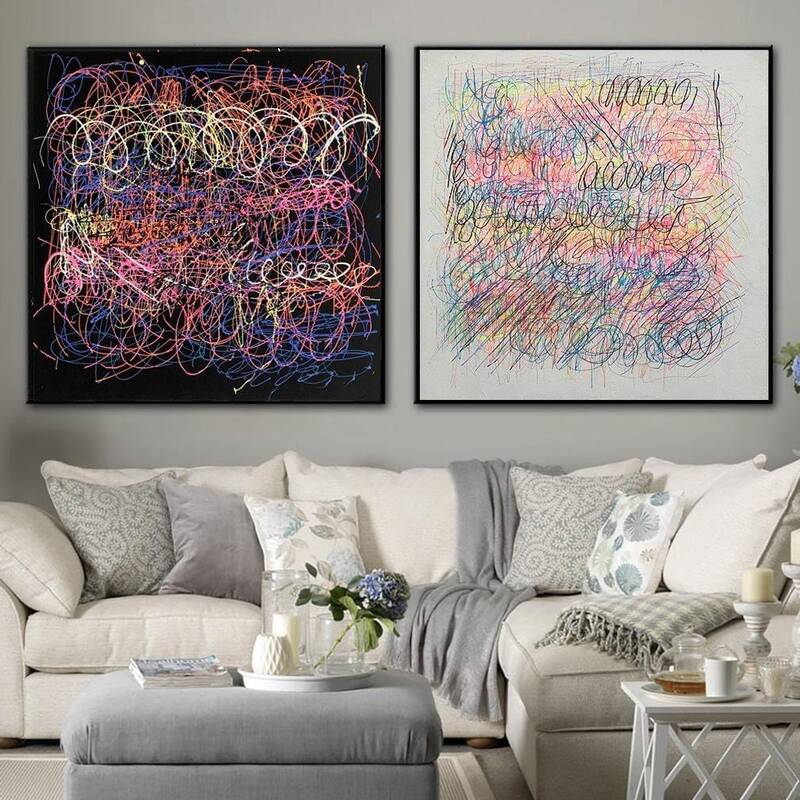 Jackson Pollock Style Painting Colorful Original Set Of 2 Paintings On Canvas Texture Abstract Fine Art Wall Art | COLORFUL P...