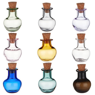 9Pcs 9 Colors Round Glass Cork Bottles Ornament