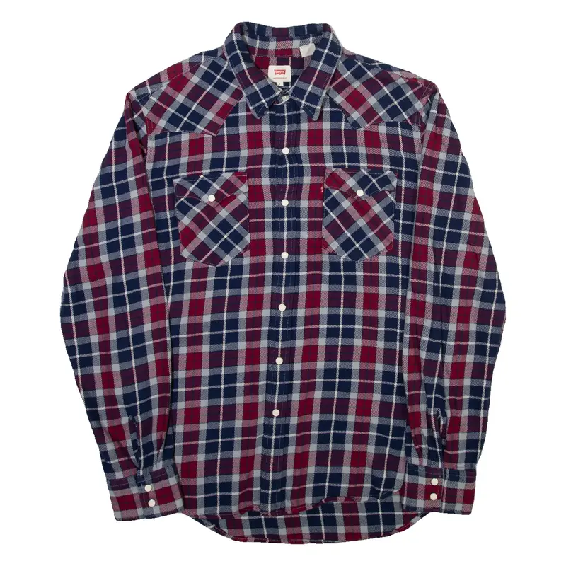 LEVI'S Mens Flannel Shirt Blue Check Long Sleeve L