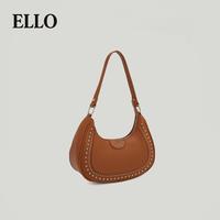Women’s Quilted Large Capacity Crossbody Bag – Studded Crescent Shoulder Purse in Soft Vegan Leather with Gold Rivets, Pe...