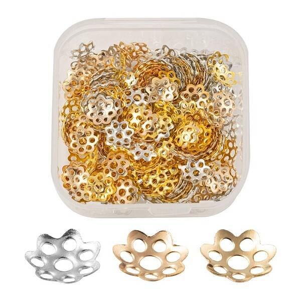 300Pcs 3 Colors Multi-Petal Iron Bead Caps
