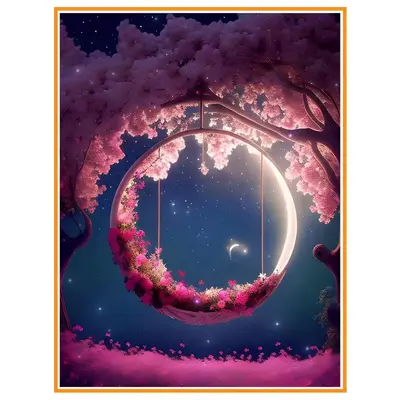Moon & Cherry Blossom Pattern DIY Diamond Painting Kit Without Frame, 1 Count Decor Painting For Bedroom Living Room Office