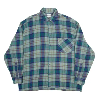 MASER Mens Shirt Green Check Long Sleeve L