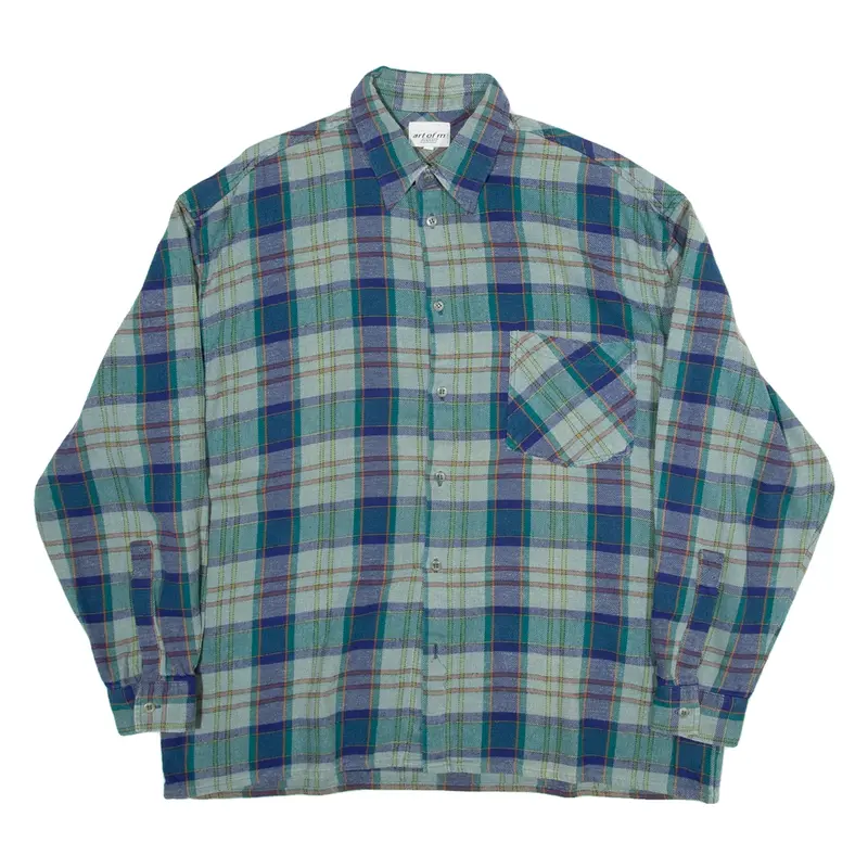 MASER Mens Shirt Green Check Long Sleeve L