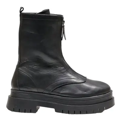 BERSHKA Platform High Boots Black Leather Womens UK 9