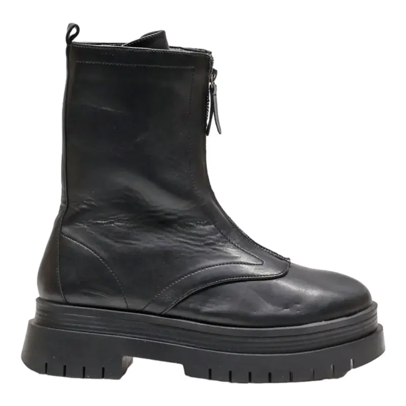 BERSHKA Platform High Boots Black Leather Womens UK 9