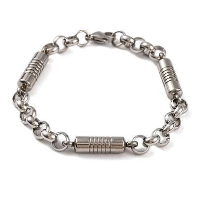 Tarnish Resistant 201 Stainless Steel Column Rolo Chain Bracelets