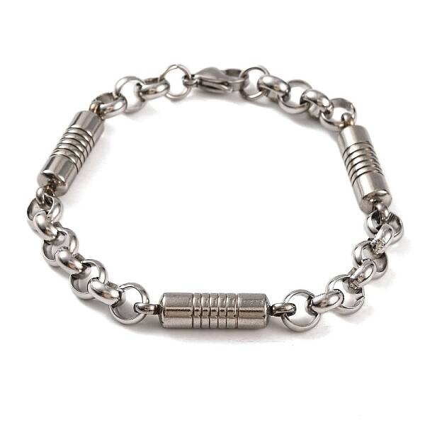 Tarnish Resistant 201 Stainless Steel Column Rolo Chain Bracelets