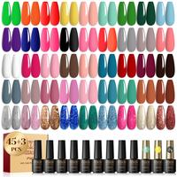 ROSALIND 48PCS Gel Nail Polish Set, Pastel Pink Green Glitter Colors Gel Nail Polish with 3PCS Base Top Coat Sparkle Rainbow ...