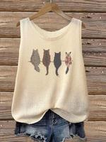 Women's Animal Cat Print Round Neck Sweater Vest, Casual Sleeveless Crew Neck Knit Top for Summer, Fashion Women's Knitwear f...