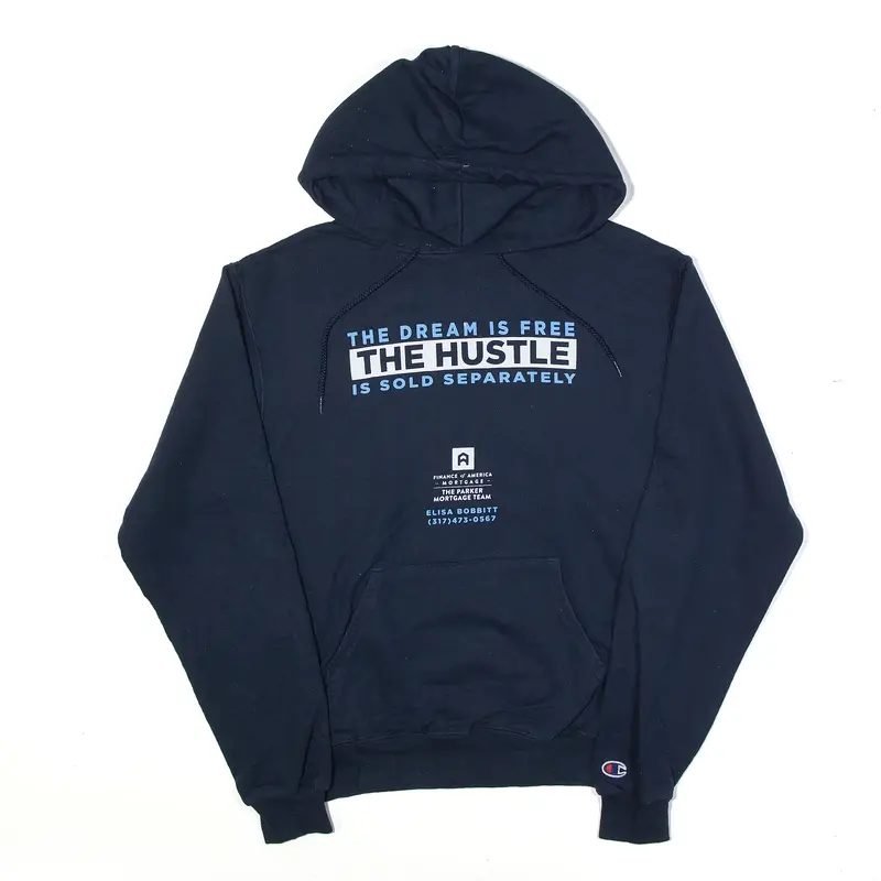 CHAMPION Finance Hoodie Blue Pullover Mens S