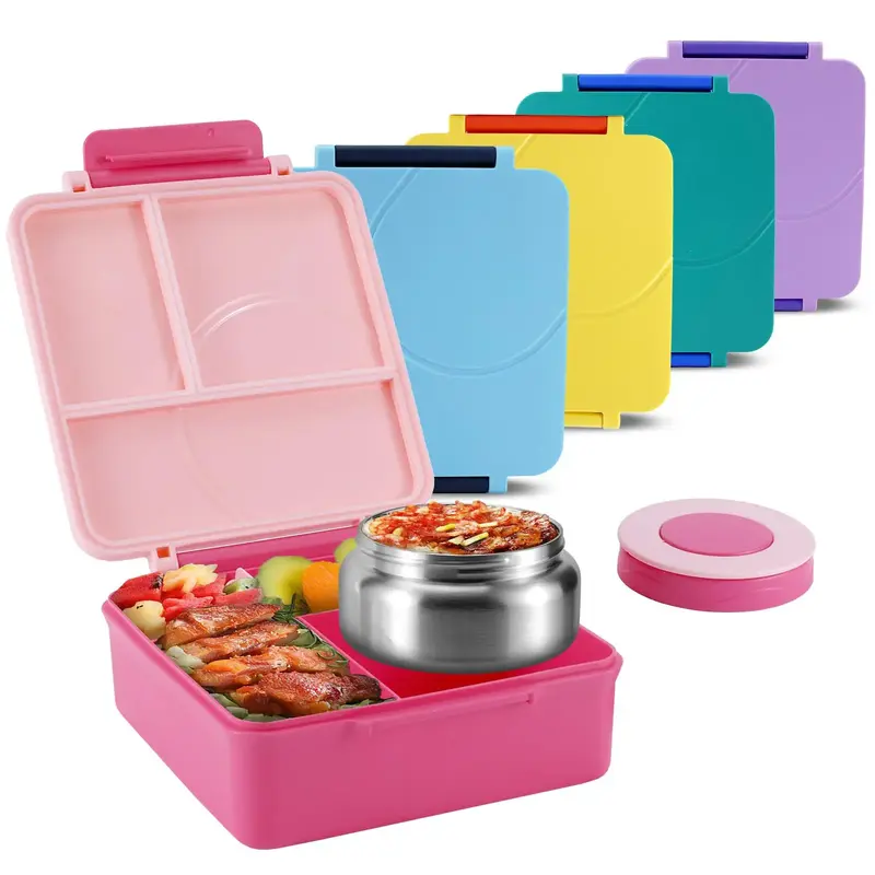4 Compartment Bento Lunch Box with Soup Thermo, 1 Count Leakproof Insulated Lunch Food Container, Modern Portable Lunch Box f...