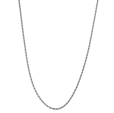 Sterling Silver with White Gold Plated Rope Chain Necklace for Men 3mm