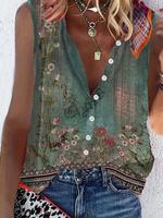 Women's Floral Print Button Vest Shirt, Boho Sleeveless Top for Daily Holiday Vacation Wear, Ladies Clothes for All Seasons