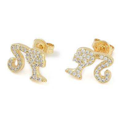 Rack Plating Girl Brass Pave Cubic Zirconia Stud Earrings for Women