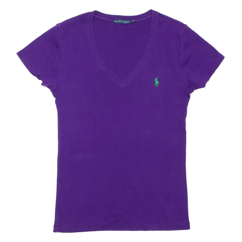 RALPH LAUREN Womens T-Shirt Purple V-Neck M
