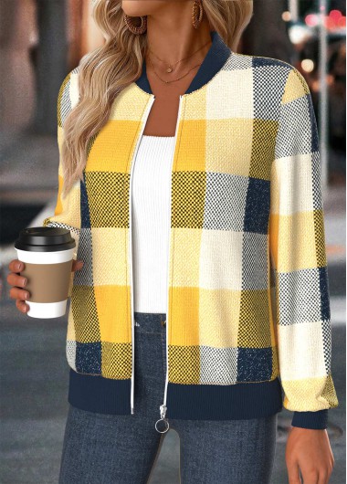 Modlily Multi Color Tummy Coverage Plaid Long Sleeve Jacket - L