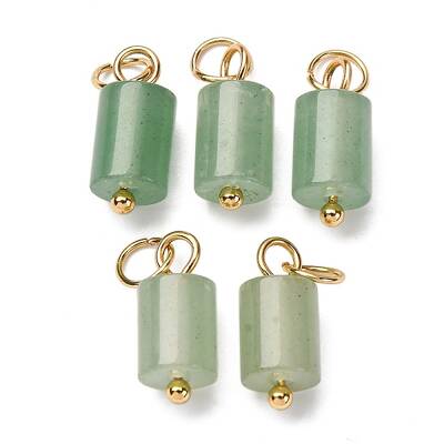Natural Green Aventurine Column Charms with 304 Stainless Steel Jump Rings