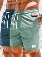 Men's Letter Patched Drawstring Waist Shorts, Fitted Casual Plain Pocket Straight Leg Shorts, Men's Summer Outdoor Bottoms fo...