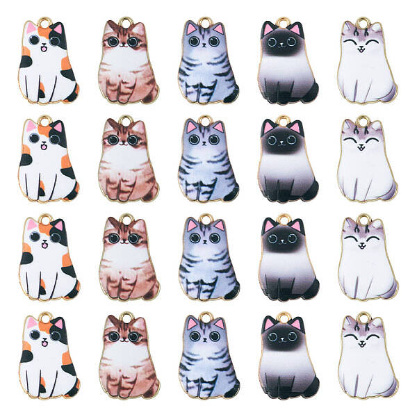 20Pcs 5 Colors Alloy Enamel Pendants