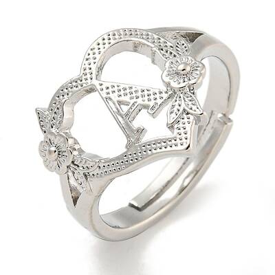 Heart with Letter & Flower Rack Plating Brass Adjustable Rings for Women